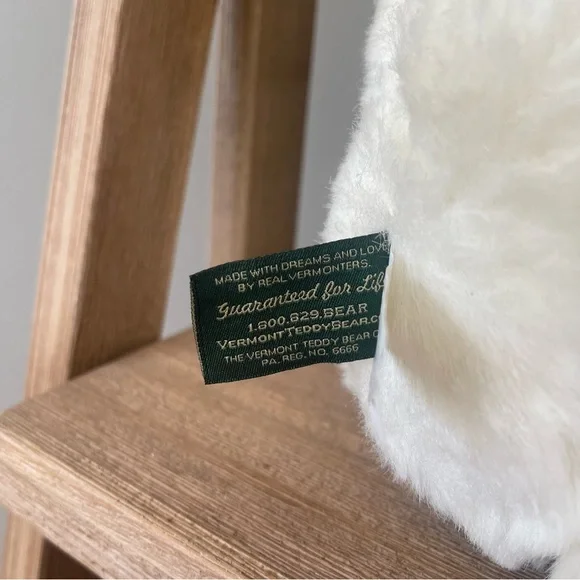 Cute Fluffy White Jointed Plush Bear with Pink Velvet Bow - Picture 9 of 13